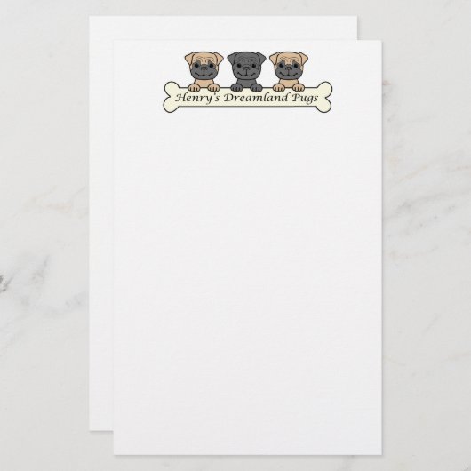 Henry's Dreamweaver Pugs Briefpapier (Voorkant / Achterkant)