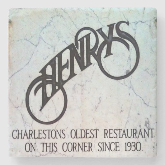 Henrys Restaurant Charleston, SC. Marmer Onderzett Stenen Onderzetter (Voorkant)