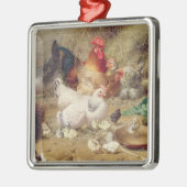 Hens die met hun kippen worstelen metalen ornament (Links)