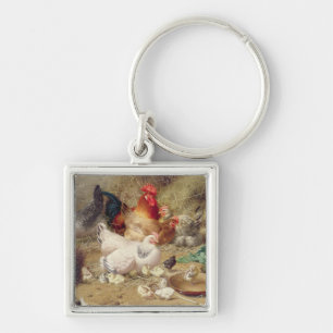 Hens die met hun kippen worstelen sleutelhanger