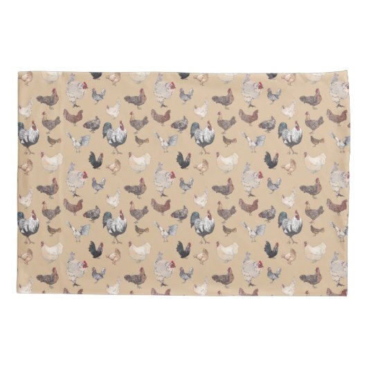 Hens en roestjes, Waterverf Chicken Print Kussensloop (Achterkant)