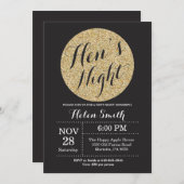 Hens Night Black en Gold Glitter Invitation Kaart (Voorkant / Achterkant)