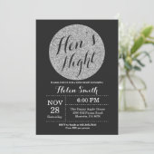 Hens Night Black en Silver Glitter Invitation Kaart (Staand voorkant)