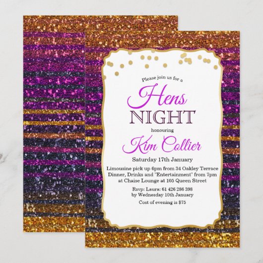 Hens Night Party Glitter Lights uitnodiging (Voorkant / Achterkant)