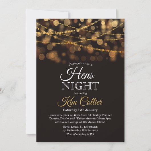Hens Night Party Glitter Lights uitnodiging (Voorkant)