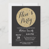 Hens Party Black en Gold Glitter Invitation Card Kaart (Voorkant)