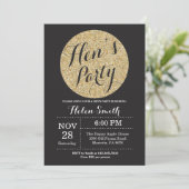 Hens Party Black en Gold Glitter Invitation Card Kaart (Staand voorkant)
