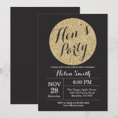 Hens Party Black en Gold Glitter Invitation Card Kaart (Voorkant / Achterkant)