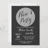 Hens Party Black en Silver Glitter Invitation Kaart (Voorkant)