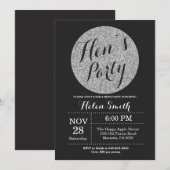 Hens Party Black en Silver Glitter Invitation Kaart (Voorkant / Achterkant)