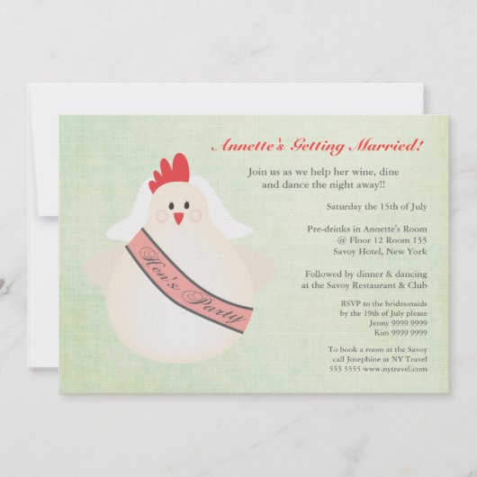 Hen's Party Funny Chicken Illustrated Invite Kaart (Voorkant)
