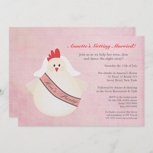 Hen's Party Funny Chicken Illustrated Invite Kaart (Voorkant / Achterkant)