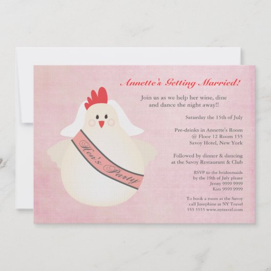 Hen's Party Funny Chicken Illustrated Invite Kaart (Voorkant)