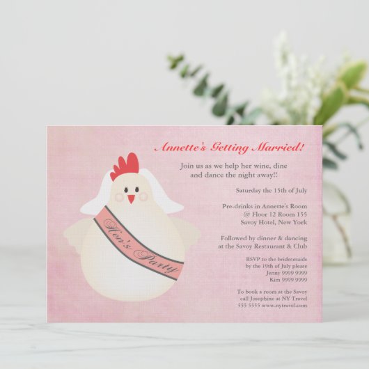 Hen's Party Funny Chicken Illustrated Invite Kaart (Staand voorkant)