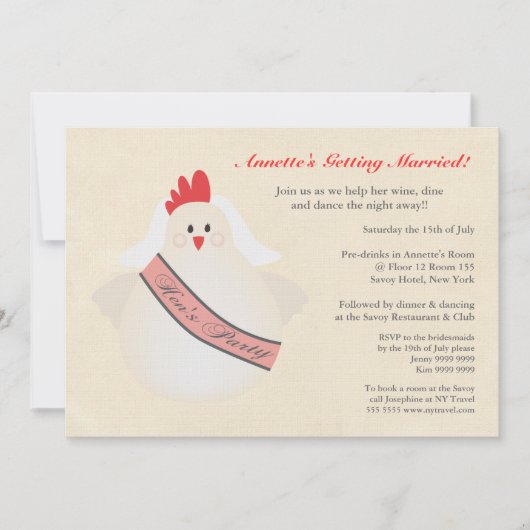Hen's Party Funny Chicken Illustrated Invite Kaart (Voorkant)