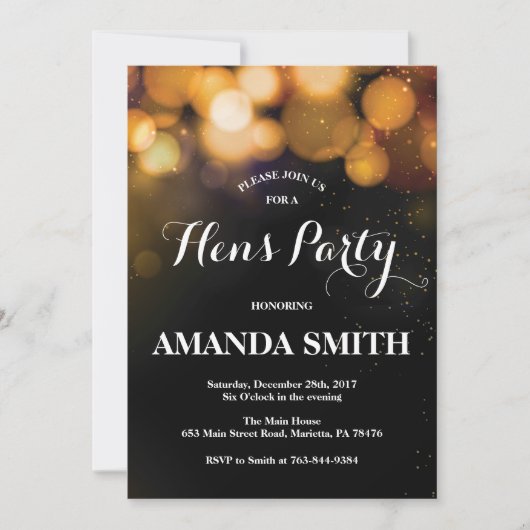 Hens Party Invitation Kaart Gold Glitter (Voorkant)