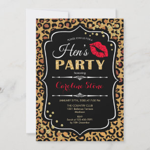 Hens Party - Leopard Print Zwart Rood Goud Kaart