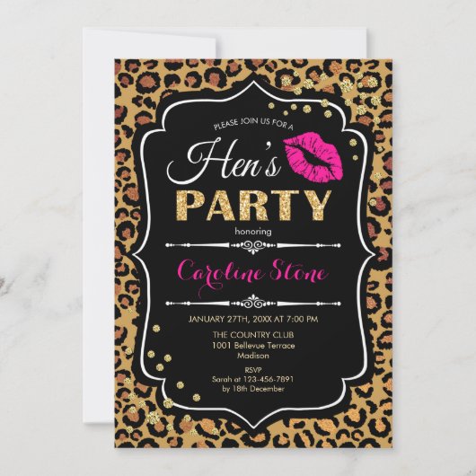 Hens Party - Leopard Print Zwart Roze Goud Kaart (Voorkant)