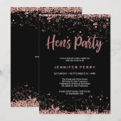 Hen's Party roos gouden glitter Uitnodiging (Voorkant / Achterkant)