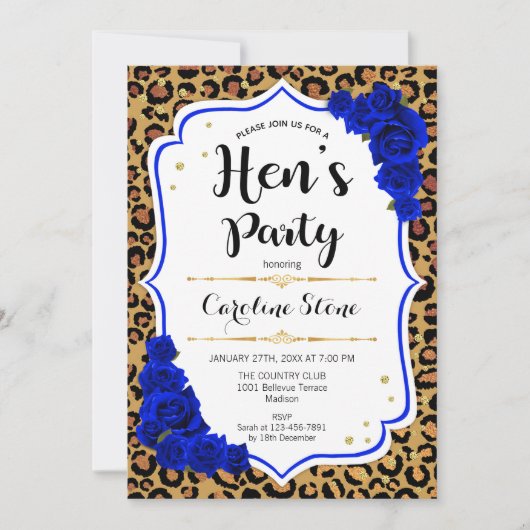 Hen's Party - Royal Blue Gold Leopard Print Kaart (Voorkant)