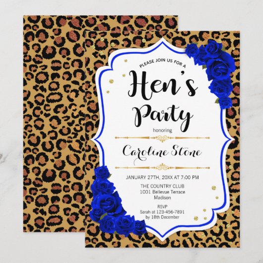 Hen's Party - Royal Blue Gold Leopard Print Kaart (Voorkant / Achterkant)