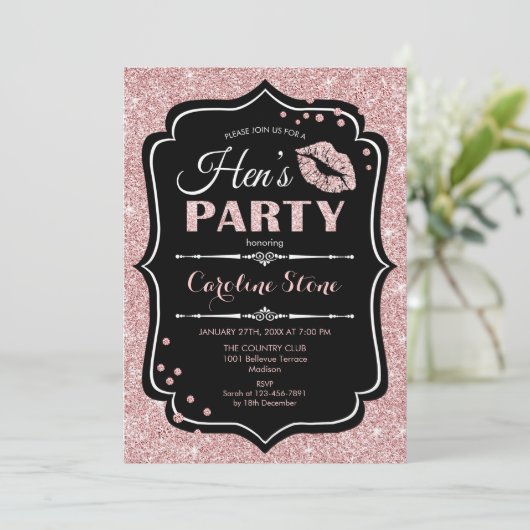 Hens Party - Zwart Roos Goud Kaart (Staand voorkant)