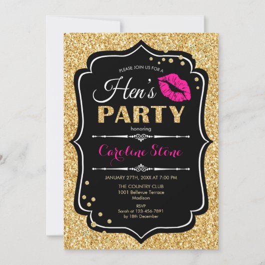 Hens Party - Zwart roze goud Kaart (Voorkant)