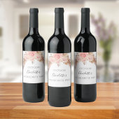 Hensparty roze bloemige pampas gras wijn etiket