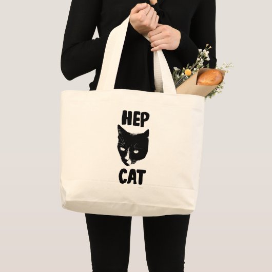 Hep Cat Fun Tuxedo Kat Fotoslogan Kunst Grote Tote Bag (Voorkant (product))