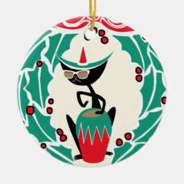 Hep Cat Retro Kerstmis op maat Keramisch Ornament