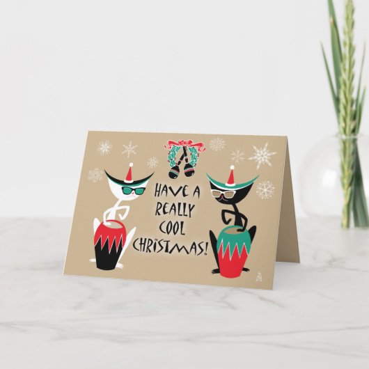 Hep Cats Retro Kerstmis - Gepersonaliseerd Feestdagen Kaart (Voorkant)