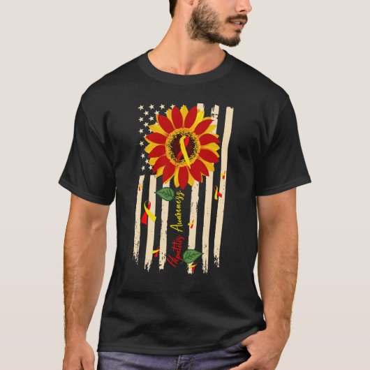 Hepatitis Awareness Sunflower Red and Yellow Ribbo T-shirt (Voorkant)