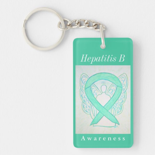 Hepatitis B (HBV) Bewustheid Angel Ribbon Sleutelh Sleutelhanger (Voorkant)