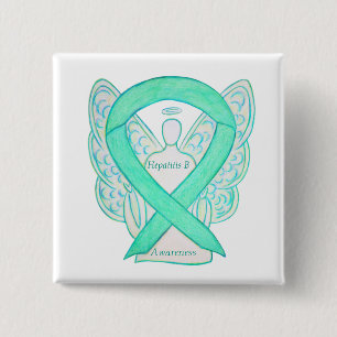 Hepatitis B (HBV) Jade Awareness Ribbon Angel Pins Vierkante Button 5,1 Cm