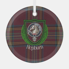Hepburn Schotse Clan Tartan & Crest Glas Ornament