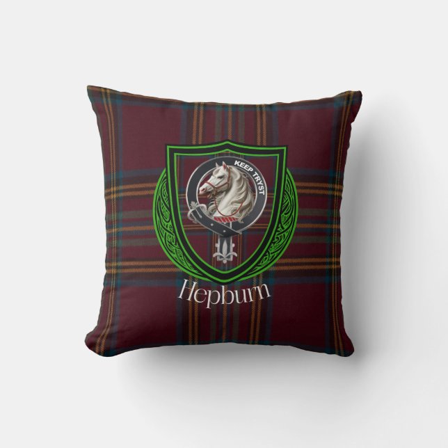 Hepburn Schotse Clan Tartan & Crest Kussen (Voorkant)
