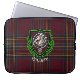 Hepburn Schotse Clan Tartan en Crest Laptop Sleeve