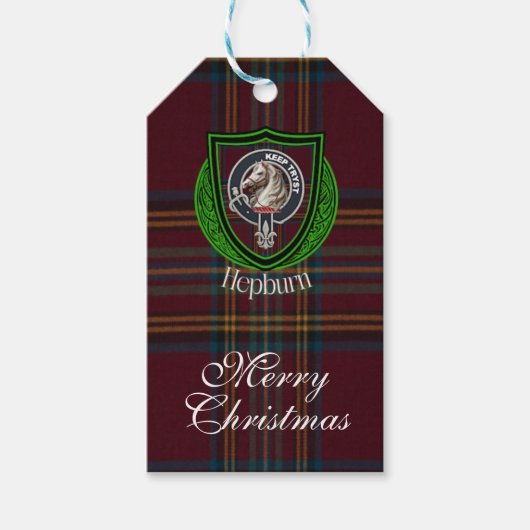 Hepburn Schotse Clan Tartan & Wapen Cadeaulabel (Voorkant)
