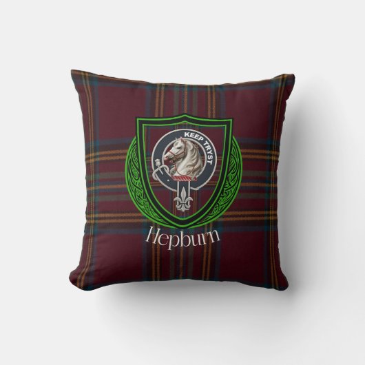 Hepburn Schotse Clan Tartan & Wapen Kussen (Voorkant)