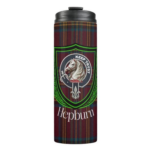 Hepburn Schotse Clan Tartan & Wapen Thermosbeker (Voorkant)