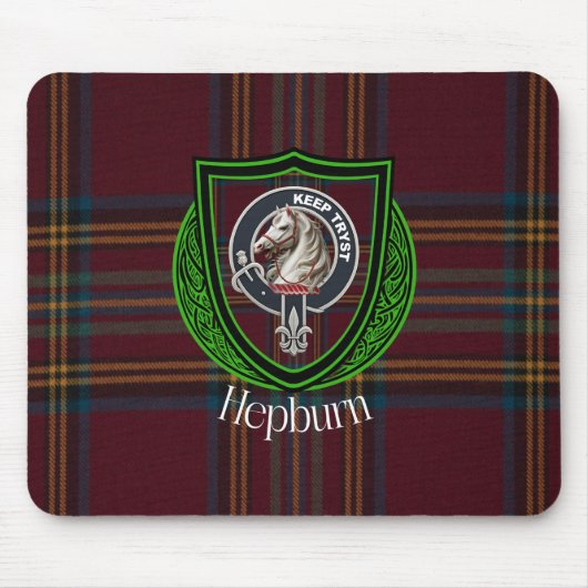 Hepburn Scottish Clan Tartan and Crest Muismat (Voorkant)