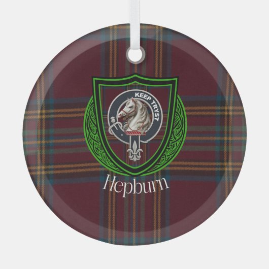 Hepburn Scottish Clan Tartan & Crest Glas Ornament (Voorkant)