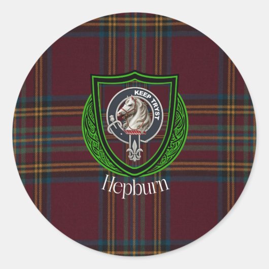 Hepburn Scottish Clan Tartan & Crest Ronde Sticker (Voorkant)