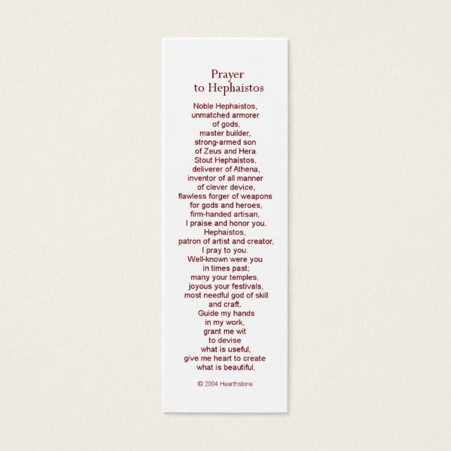 Hephaestus (Hephaistos) Gebed Kaart (Voorkant)