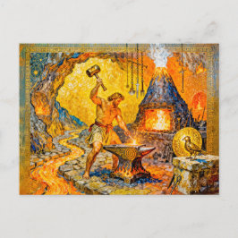 Hephaestus in smederij met hamer, aambeeld, vulkaa briefkaart