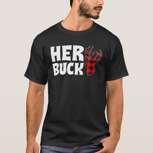 Her Buck Christmas Xmas Couples Matching Pjs Pajam T-shirt (Voorkant)