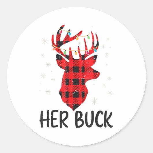 Her Buck Deer Hunting Christmas Husband Gift Coupl Ronde Sticker (Voorkant)