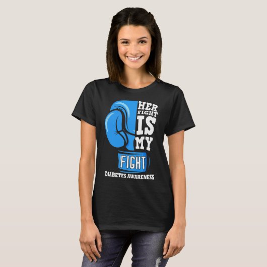 Her Fight Is My Fight Boxing Glove Diabetes Awaren T-shirt (Voorkant volledig)