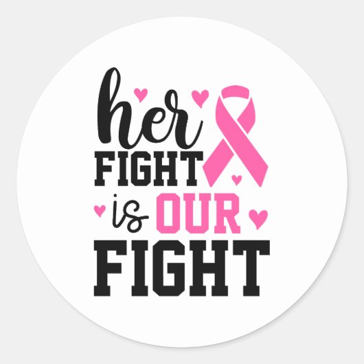 Her Fight Is Our Fight Breast Cancer Awareness Ronde Sticker (Voorkant)
