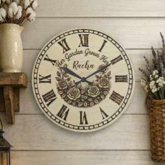 Her Garden Grows Here | Custom Name wall clock  Grote Klok
